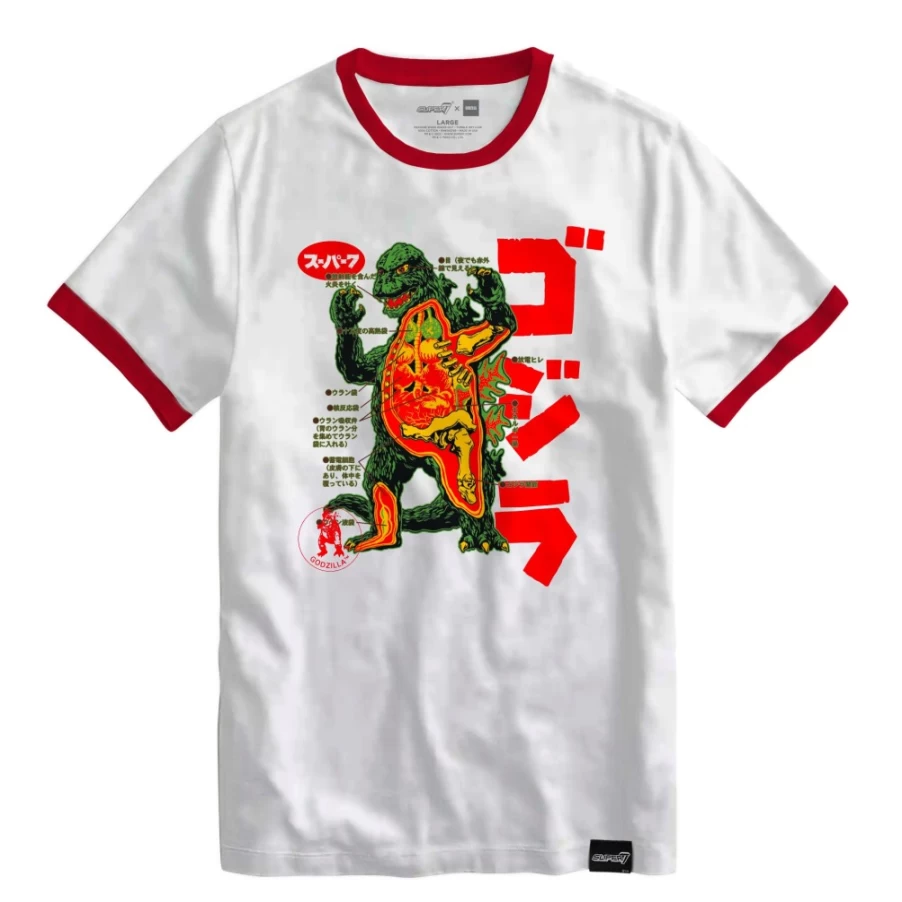 Super7 Godzilla Ringer T-Shirt - Vintage Toho Monster Design Tee