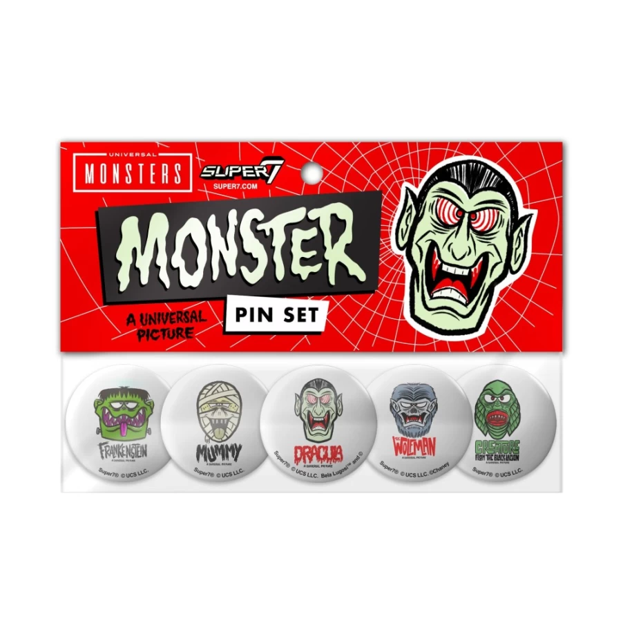 Super7 Universal Monsters Freakyfaces Button Pack - 5 Piece Collectible Pin Set