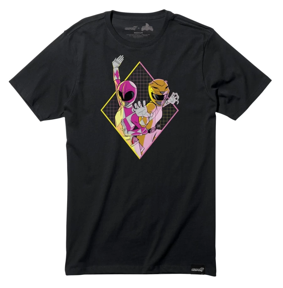Super7 Mighty Morphin Power Rangers Pink & Yellow Graphic T-Shirt for Men & Women