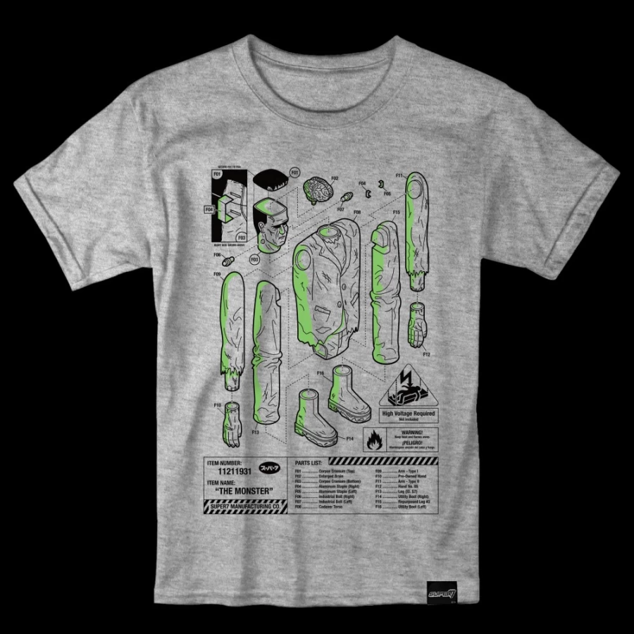 Super7 Universal Monsters Frankenstein Instructions Graphic T-Shirt for Men & Women