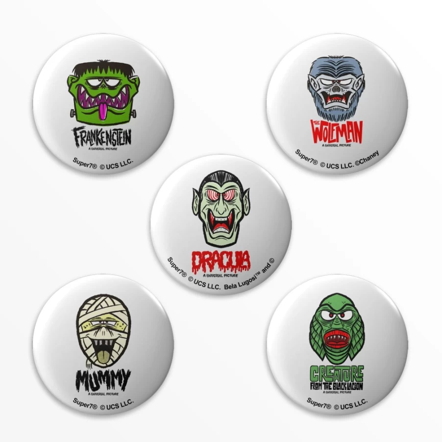 Super7 Universal Monsters Freakyfaces Button Pack - 5 Piece Collectible Pin Set