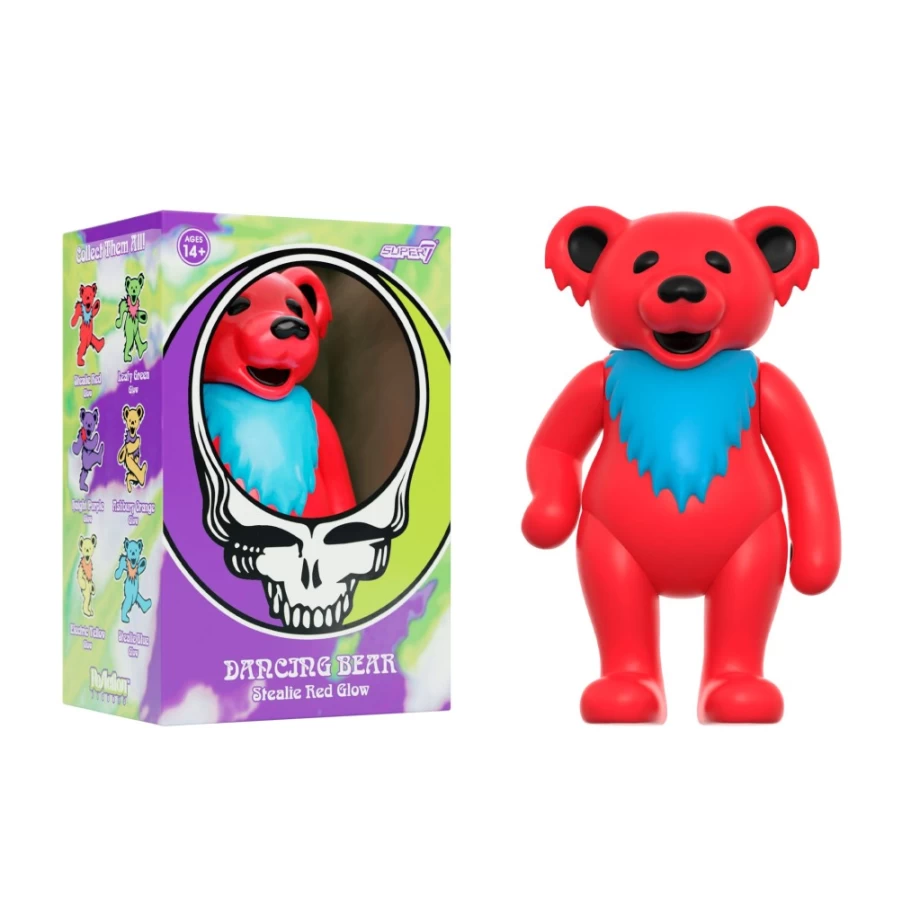 Super7 Grateful Dead Dancing Bear Glow in The Dark Reaction Figure - Stealie Red Collectible