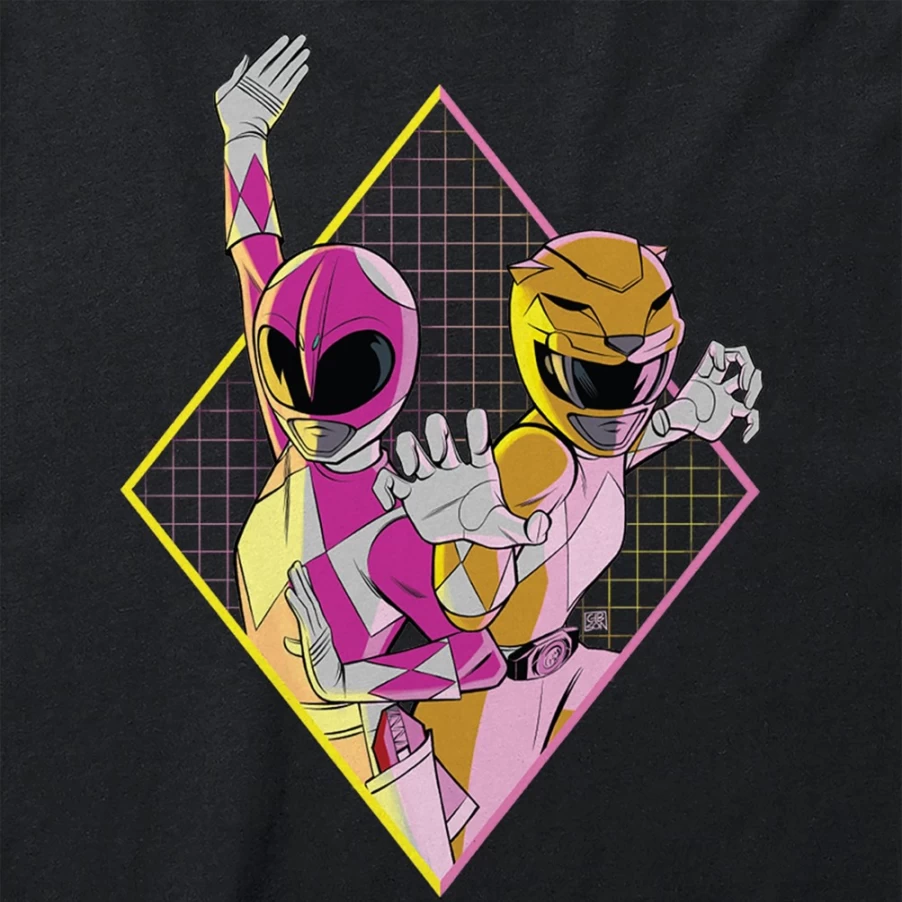 Super7 Mighty Morphin Power Rangers Pink & Yellow Graphic T-Shirt for Men & Women