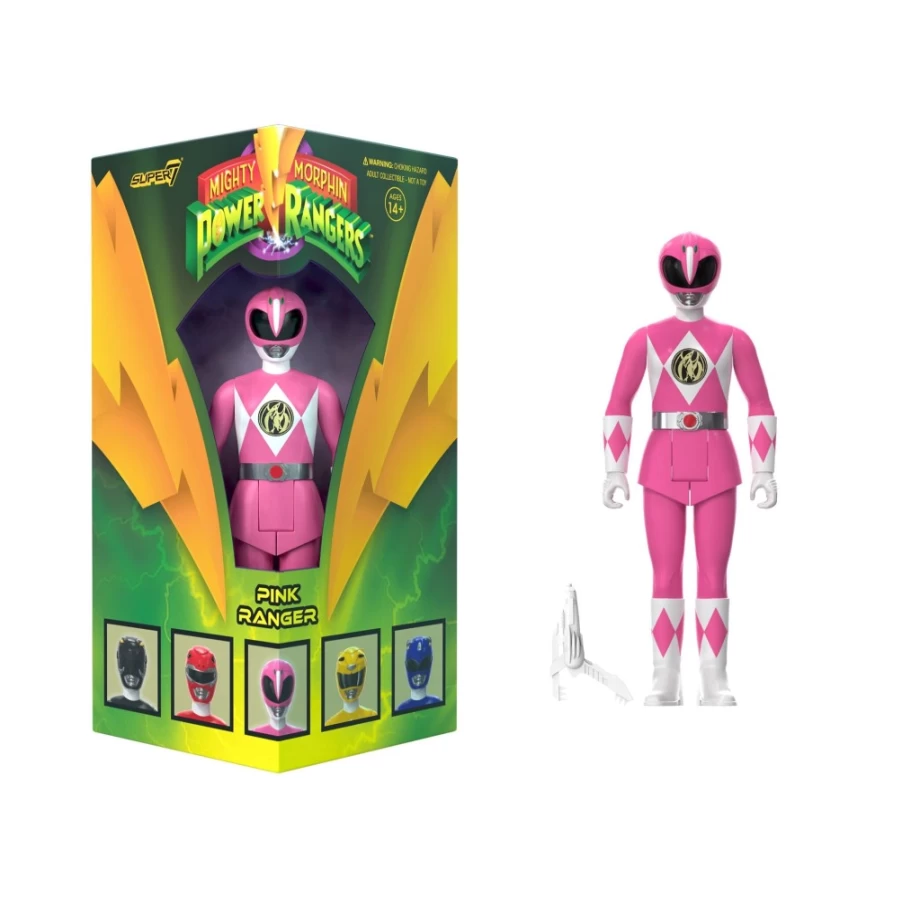 Super7 Mighty Morphin Power Rangers Pink Ranger SDCC 2023 Exclusive Reaction Figure in Triangle Box