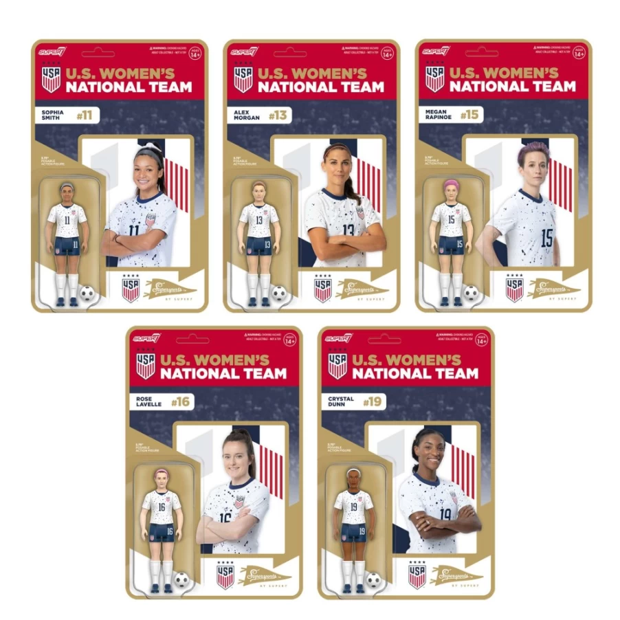 Super7 USWNT 2023 World Cup Home Kit Soccer Reaction Figures Wave 2 - Set of 5 Collectible Toys