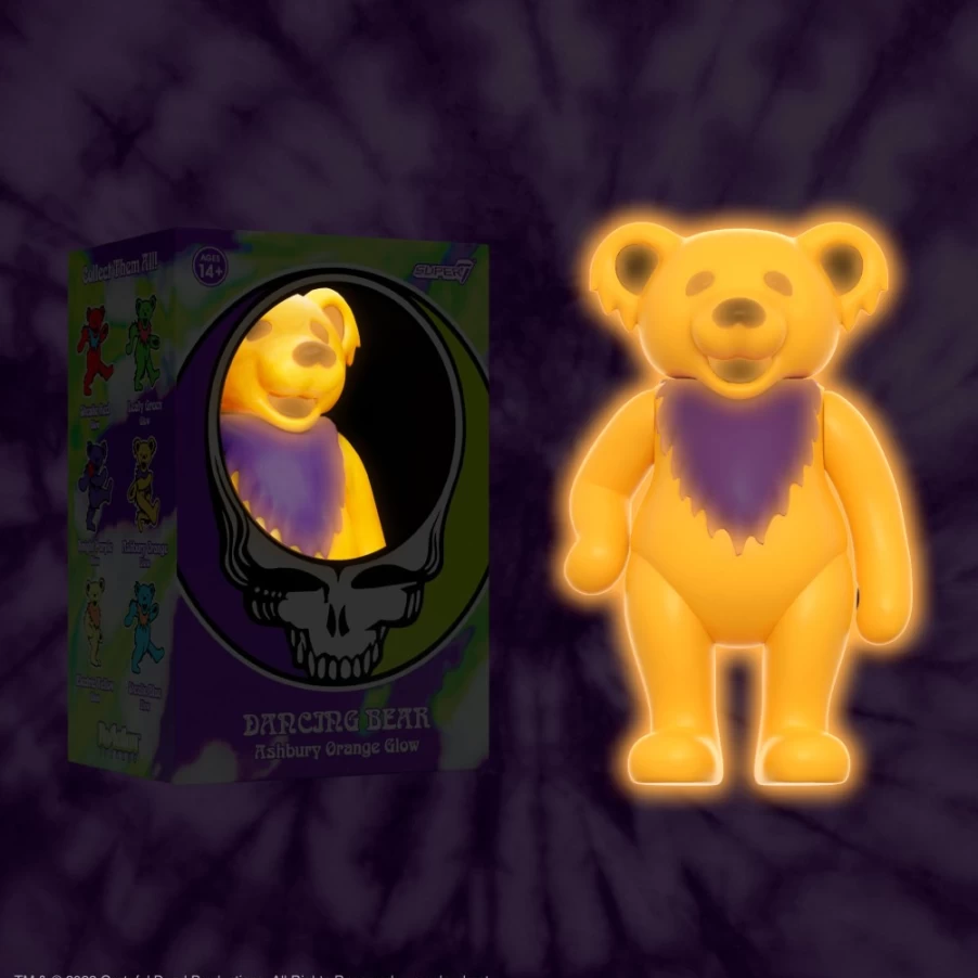Super7 Grateful Dead Dancing Bear Glow in The Dark Reaction Figure - Ashbury Orange Collectible Toy