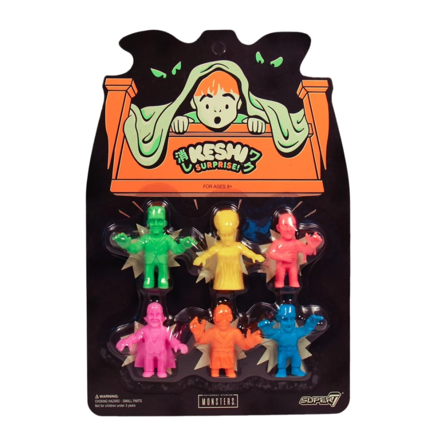 Super7 Universal Monsters Keshi 6-Pack: Wolf Man, Invisible Man, Dracula, Frankenstein, Bride & Mummy Action Figures