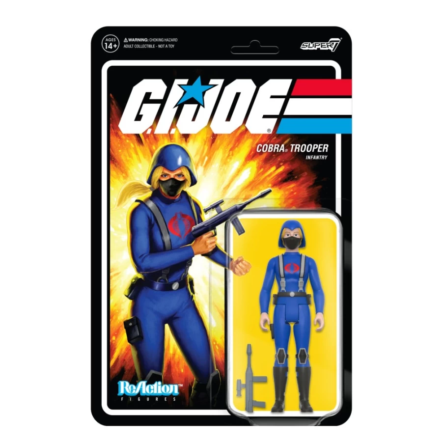 Super7 G.I. Joe Reaction Wave 4 Cobra Female Trooper Action Figure with Long Blonde Hair (Pink Variant)