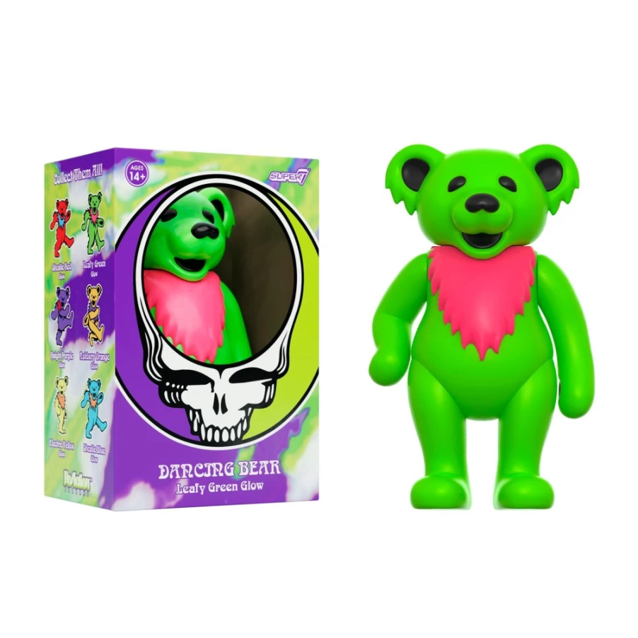 Super7 Grateful Dead Dancing Bear Glow in The Dark Reaction Figure - Leafy Green Collectible Toy