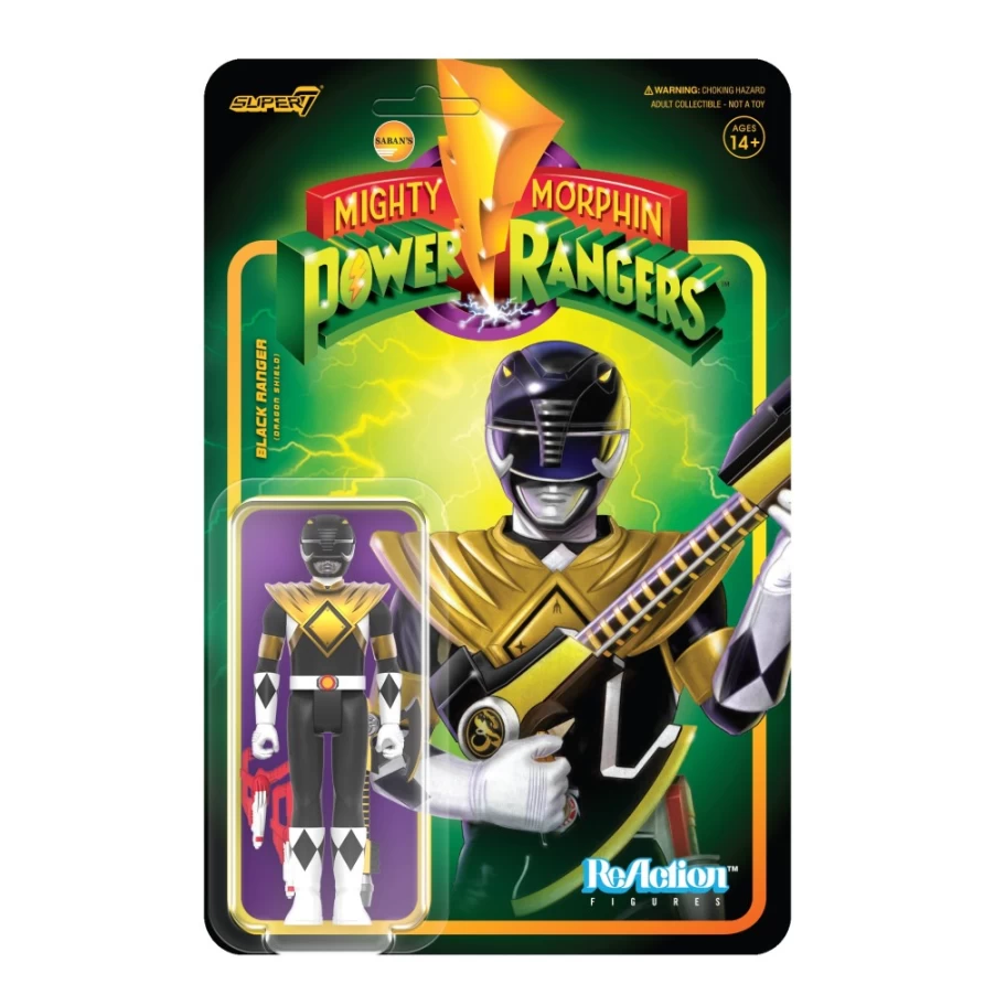 Super7 Mighty Morphin Power Rangers Black Ranger Dragon Shield Action Figure - Wave 4 Collectible