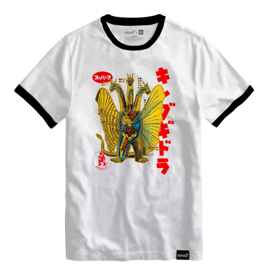 Super7 King Ghidorah Anatomical Art Ringer T-Shirt - Toho Godzilla Vintage Style Tee