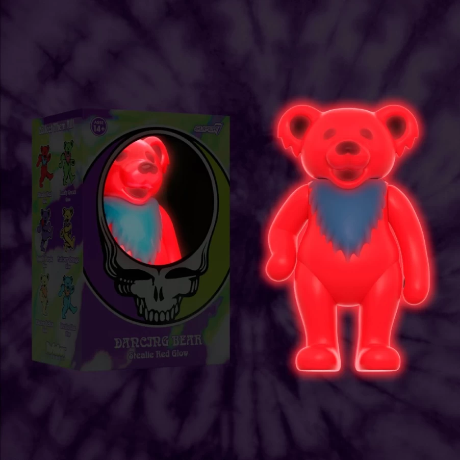 Super7 Grateful Dead Dancing Bear Glow in The Dark Reaction Figure - Stealie Red Collectible