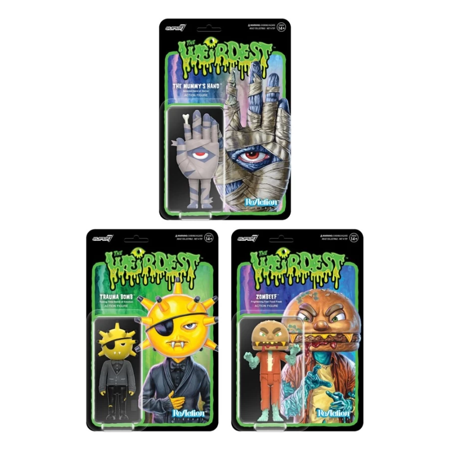 Super7 The Weirdest Reaction Figures Wave 2 - Trauma Bomb, Mummy's Hand & Zombeef Collectible Action Figures