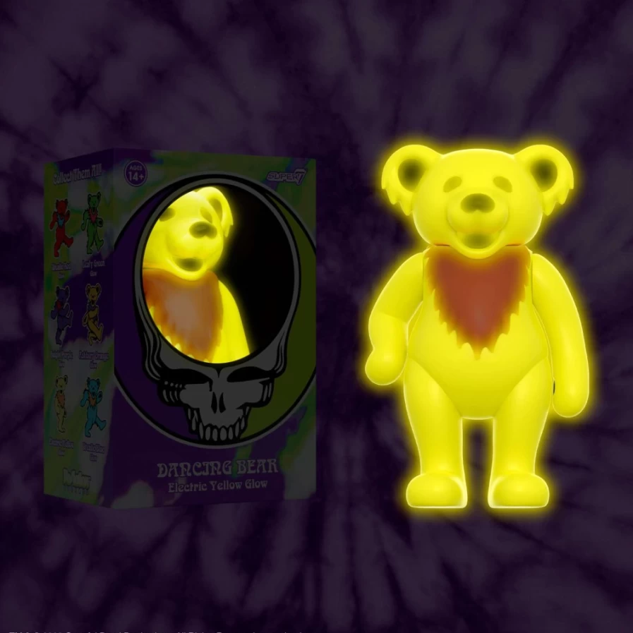 Super7 Grateful Dead Dancing Bear Glow in The Dark Action Figure - Electric Yellow Collectible Toy