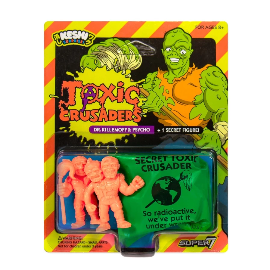 Super7 Toxic Crusaders Keshi Figures Pack A - Pink Toxie, Headbanger & Mystery Character Collectible Set