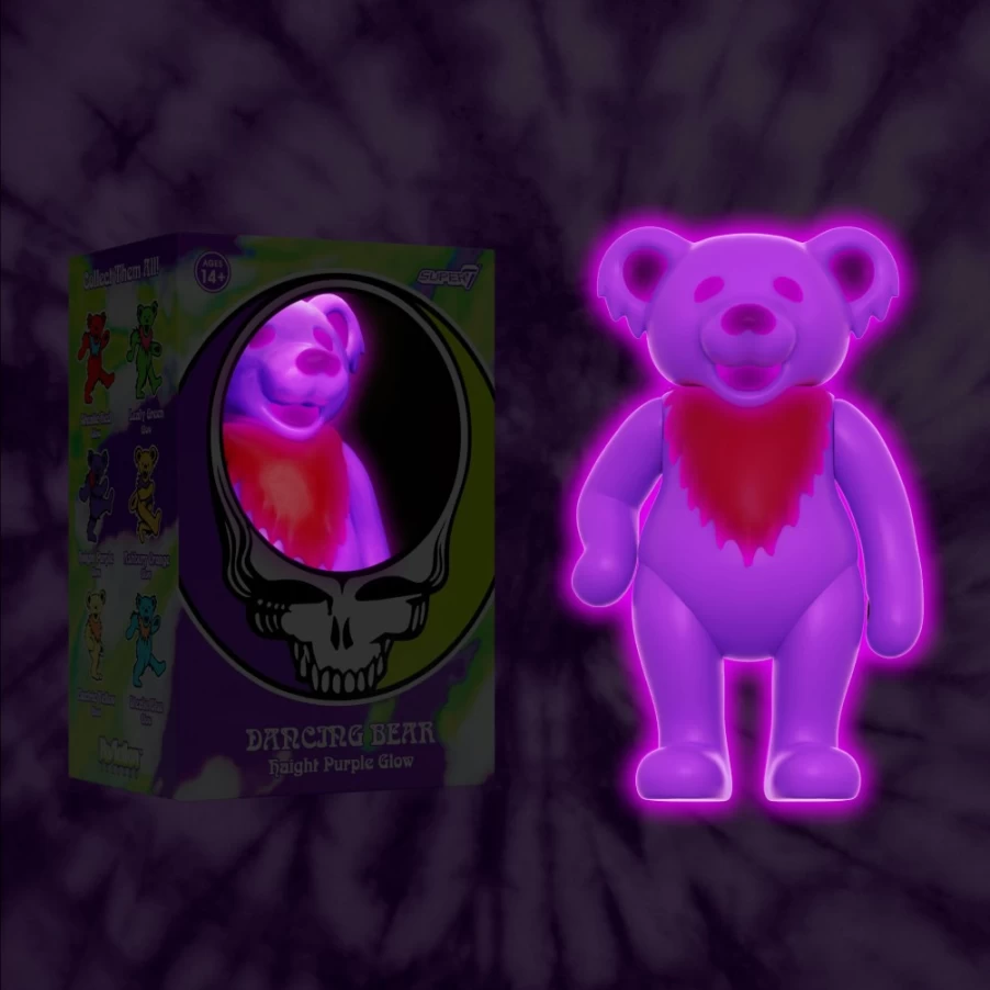 Super7 Grateful Dead Dancing Bear Glow in The Dark Reaction Figure - Haight Purple Collectible Toy