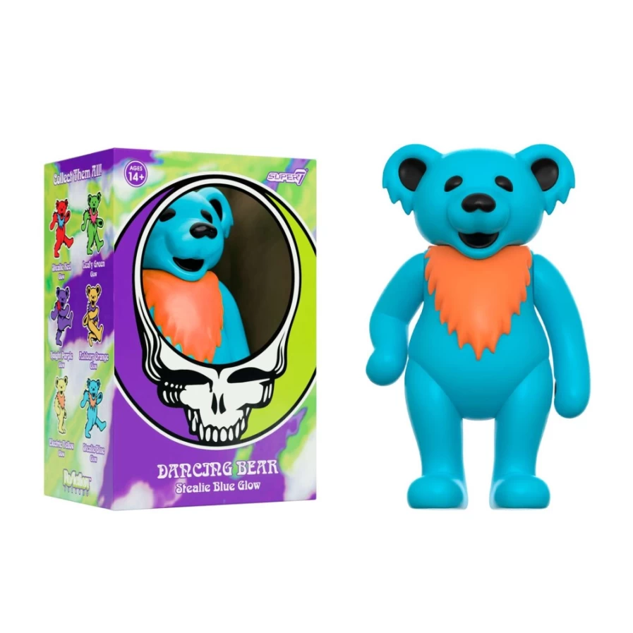 Super7 Grateful Dead Dancing Bear Glow in The Dark Reaction Figure - Stealie Blue Collectible