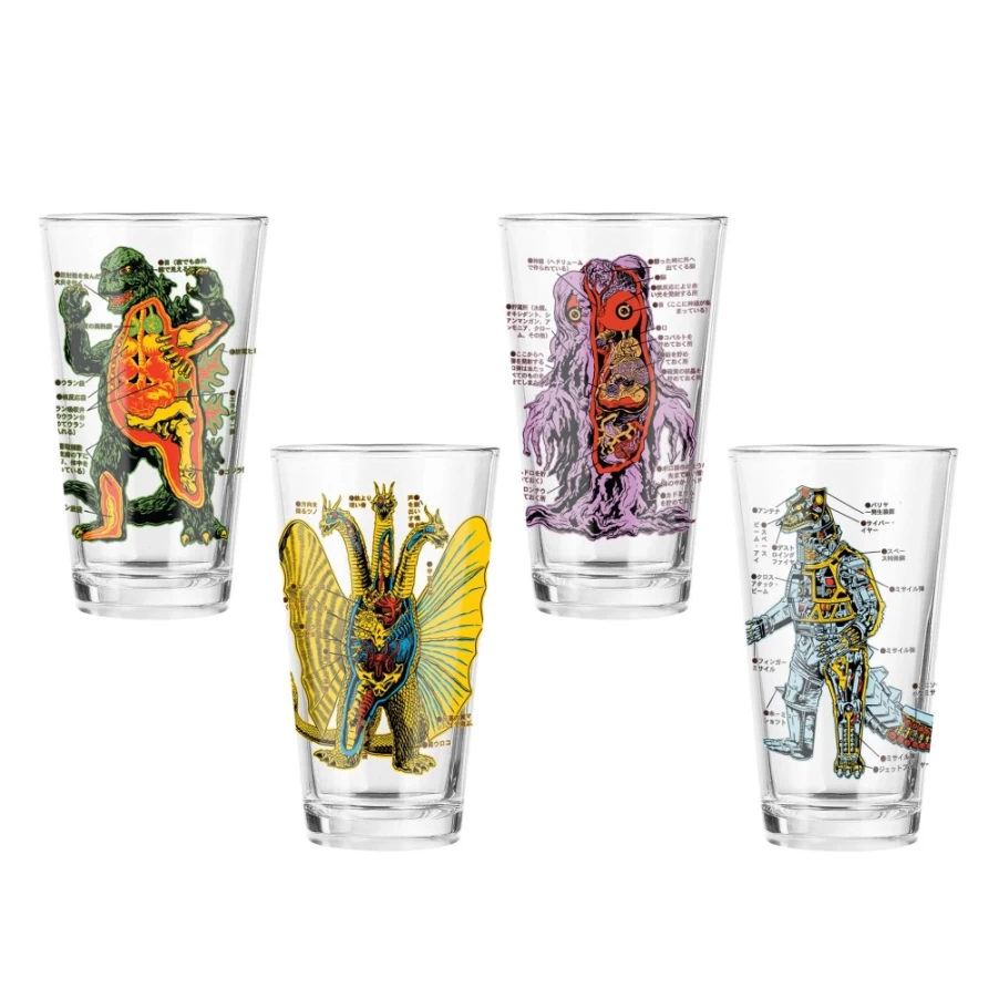 Super7 Kaiju Drinkware Set - 4 Anatomical Monster-Themed Glasses