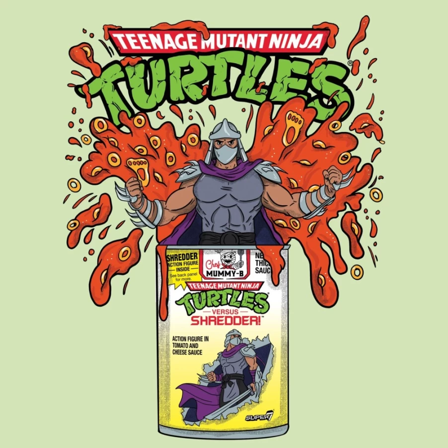 Super7 Teenage Mutant Ninja Turtles Shredder & Pasta Can Graphic T-Shirt for TMNT Fans