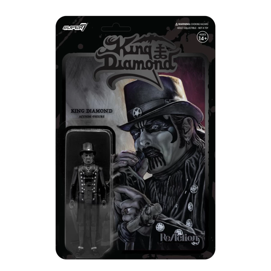 Super7 King Diamond Reaction Figure - Midnight Black Metal Top Hat Collectible Toy