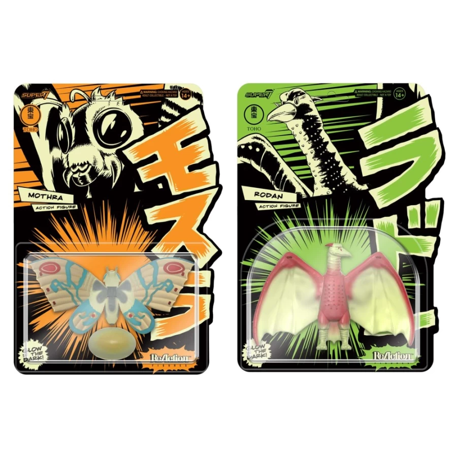 Super7 Toho Reaction Wave 1 Glow-in-the-Dark Mothra & Rodan Action Figure Set