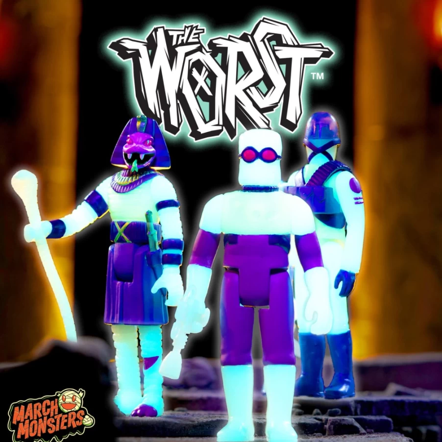 Super7 Monster Glow Reaction Figures - Snake Tut, X-3 & Gas Phantom (Glow in The Dark Collectibles)