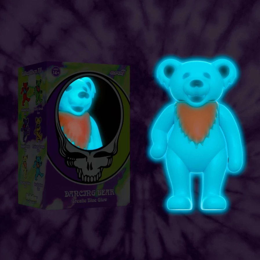 Super7 Grateful Dead Dancing Bear Glow in The Dark Reaction Figure - Stealie Blue Collectible
