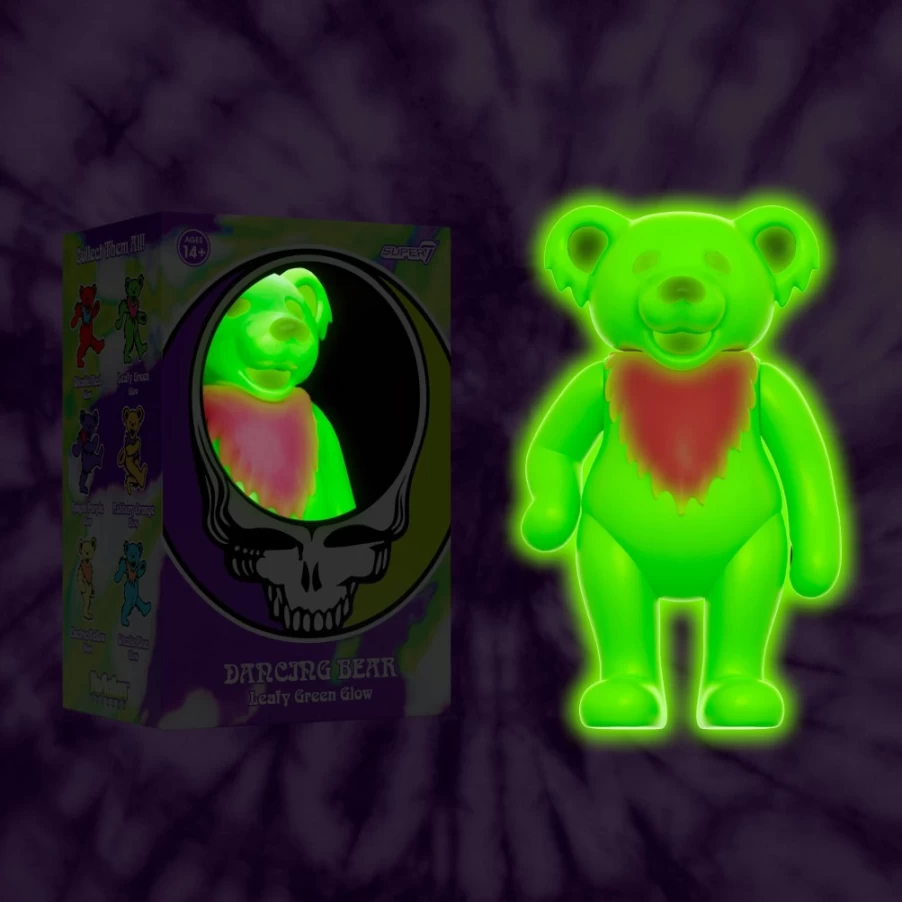 Super7 Grateful Dead Dancing Bear Glow in The Dark Reaction Figure - Leafy Green Collectible Toy