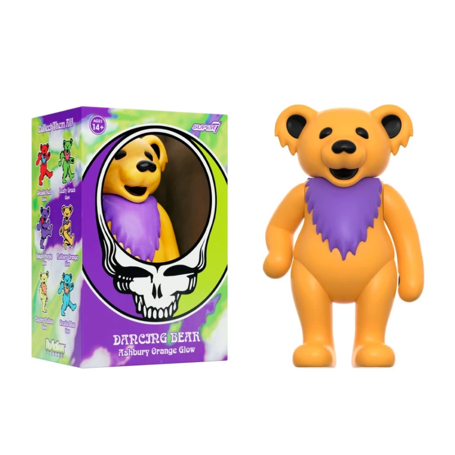 Super7 Grateful Dead Dancing Bear Glow in The Dark Reaction Figure - Ashbury Orange Collectible Toy